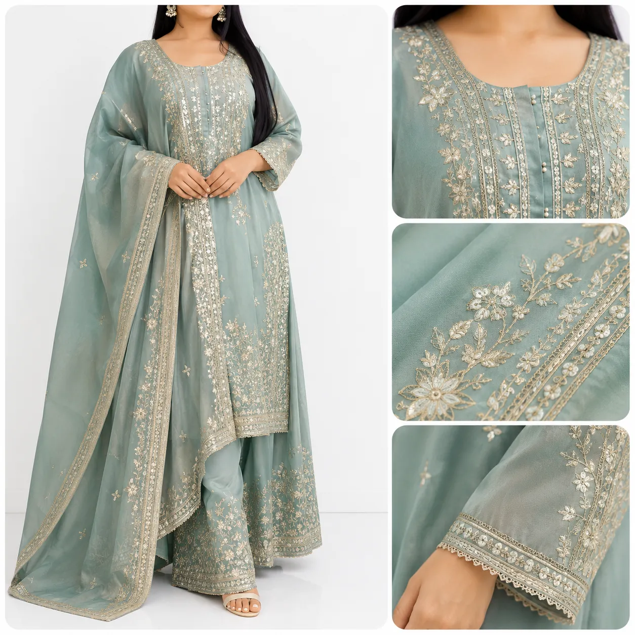 Elegant Mauve Pink Chikankari Embroidered 3-Piece Suit Set - Image 4