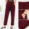 Elegant Burgundy Elastic Waist Tapered Trousers