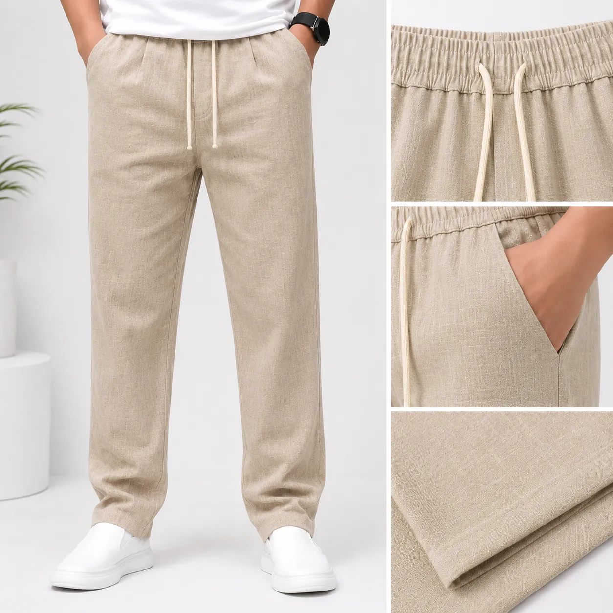 Comfortable Navy Blue Drawstring Casual Trousers - Image 2