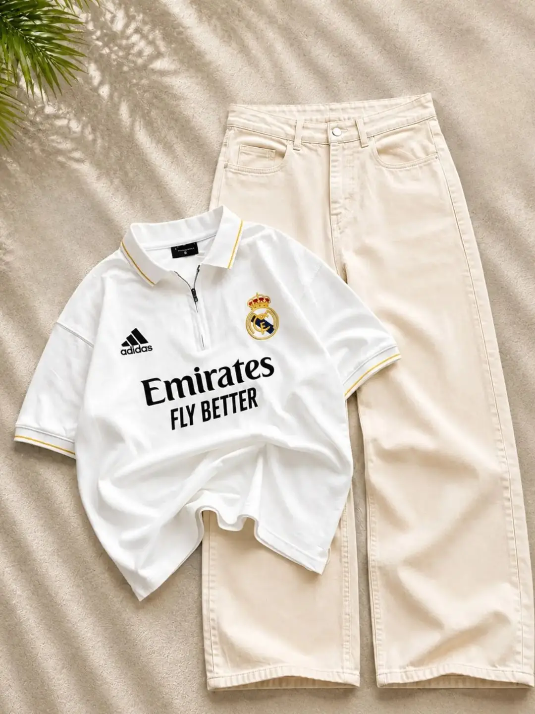 Classic Navy Adidas Zip Polo & Wide-Leg Denim Set - Image 5