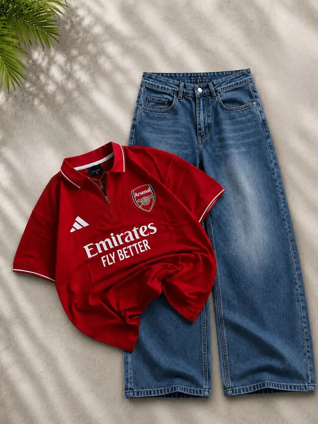Classic Navy Adidas Zip Polo & Wide-Leg Denim Set - Image 4
