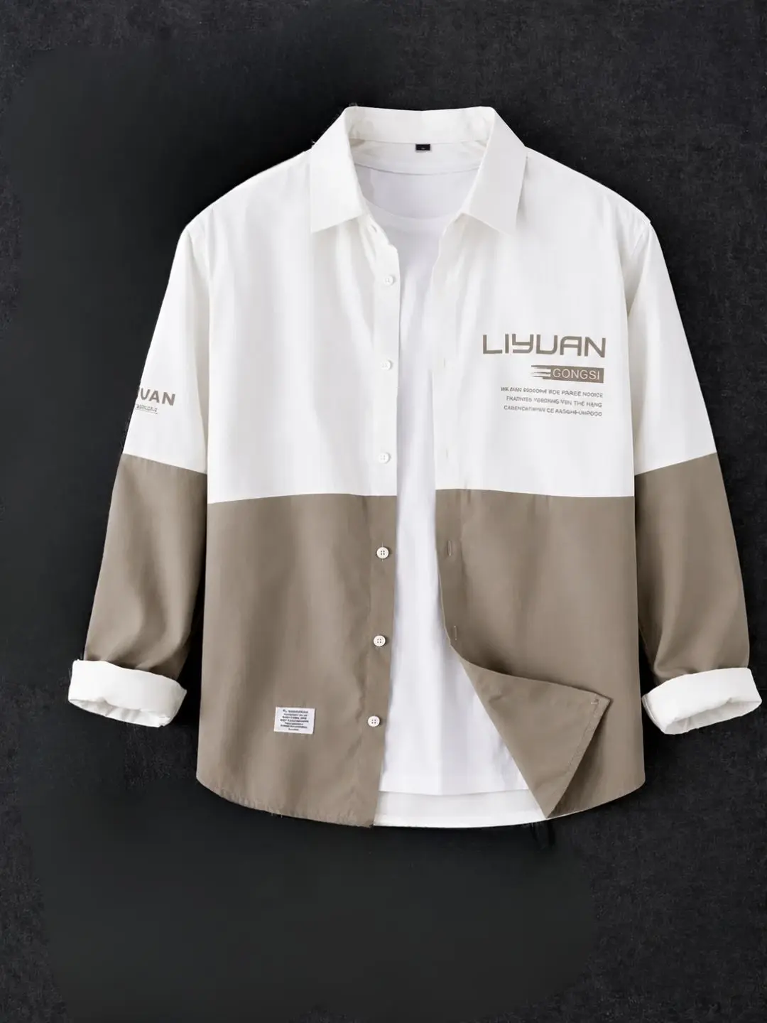 Color-Blocked Sage Green & White Button-Up Shirt - Image 2