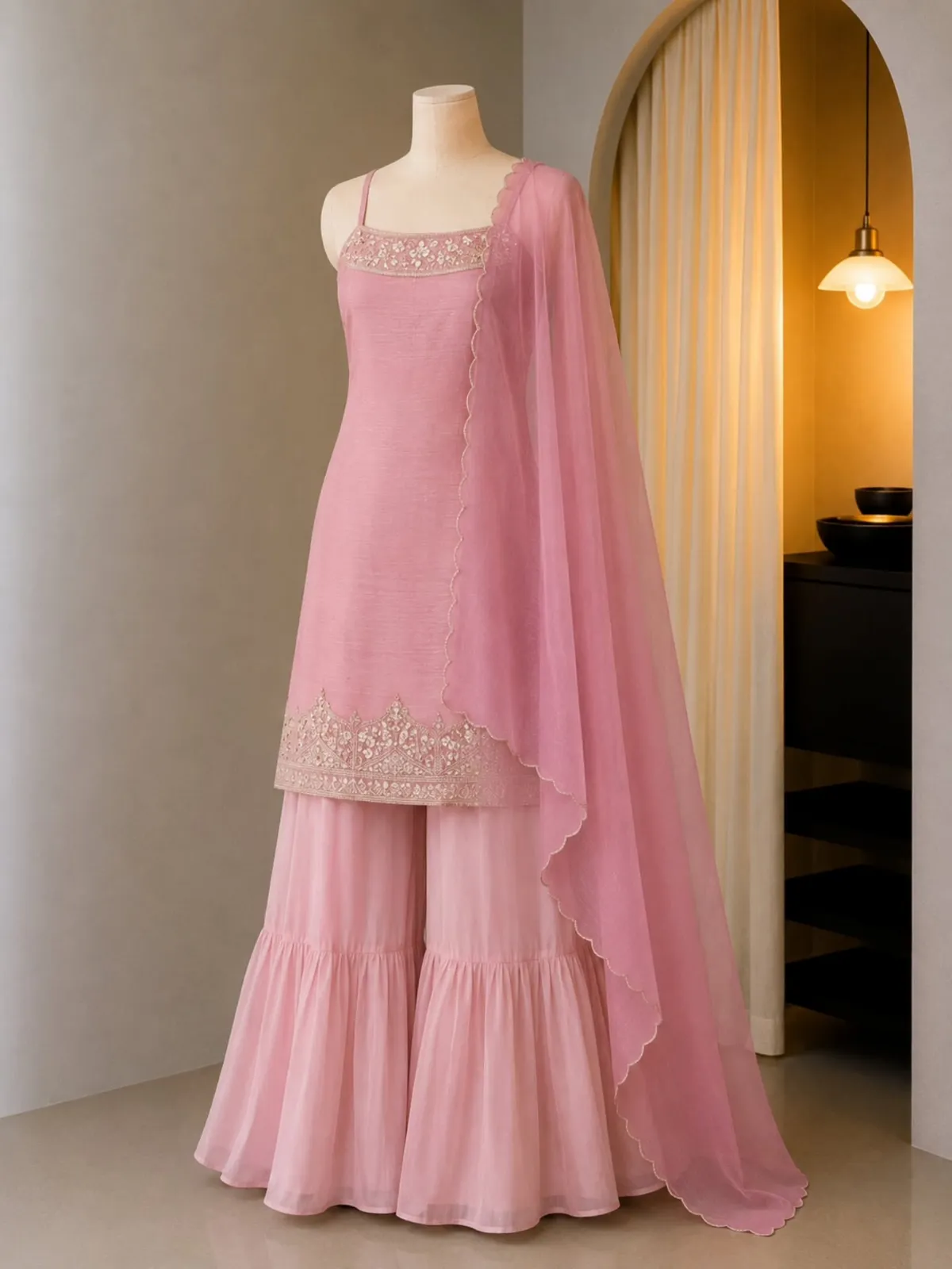 Regal Teal Embroidered Sharara & Dupatta Set - Image 8
