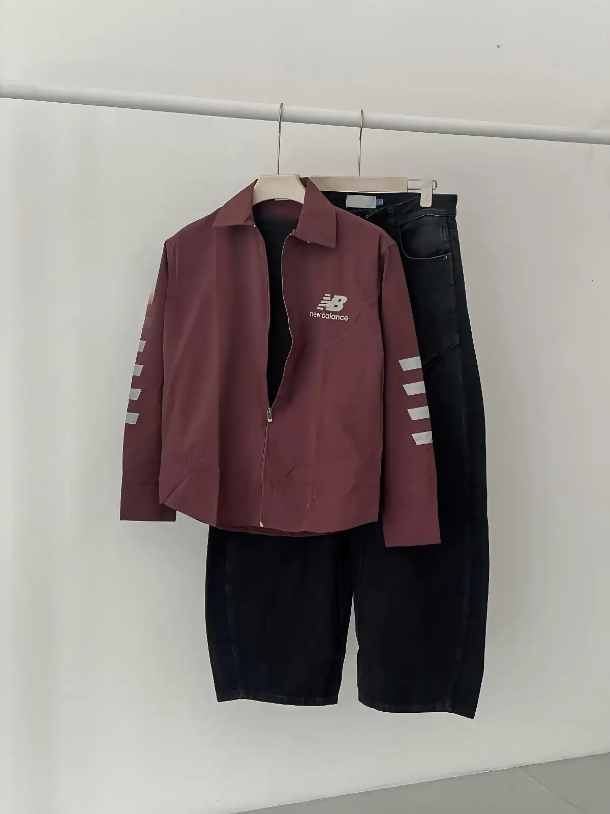 Urban Athleisure Maroon Zip Jacket & Black Denim Set