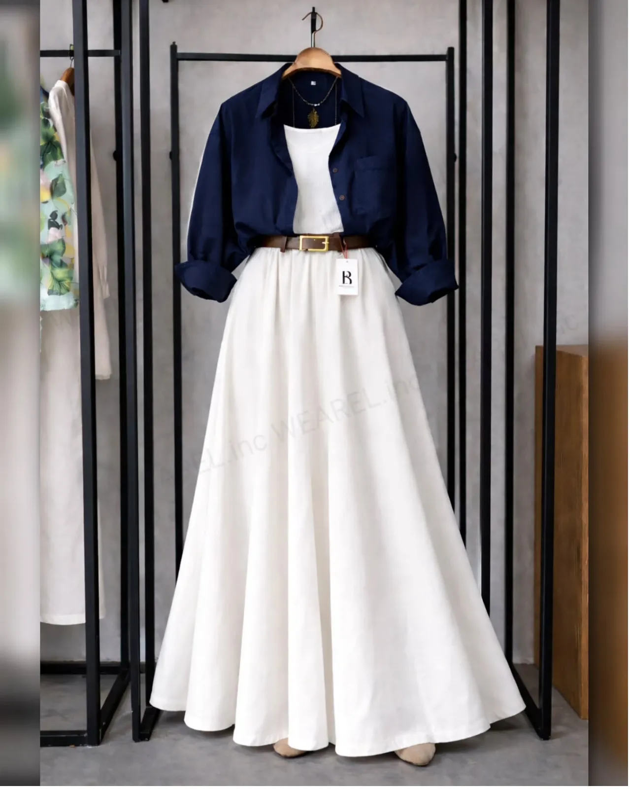 Chic Minimalist Earth-Tone Maxi Skirt & Shirt Set - Image 7