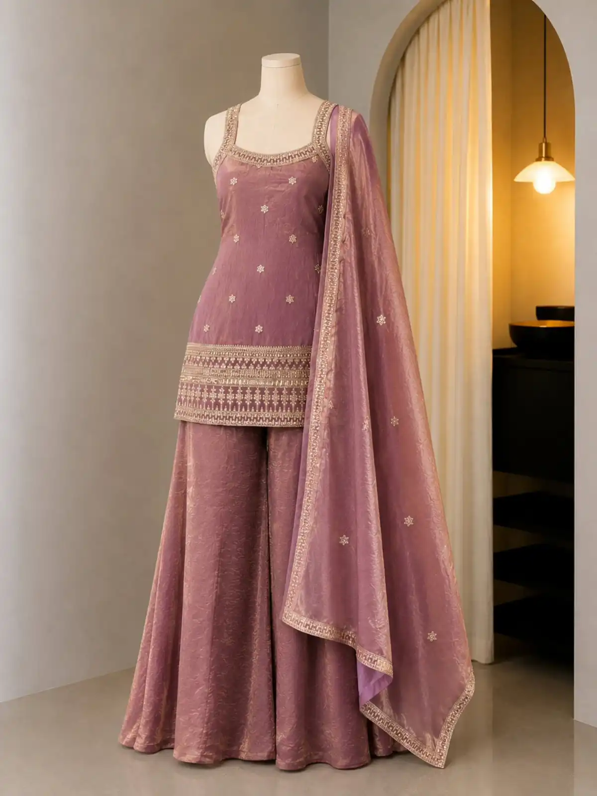 Regal Teal Embroidered Sharara & Dupatta Set - Image 2