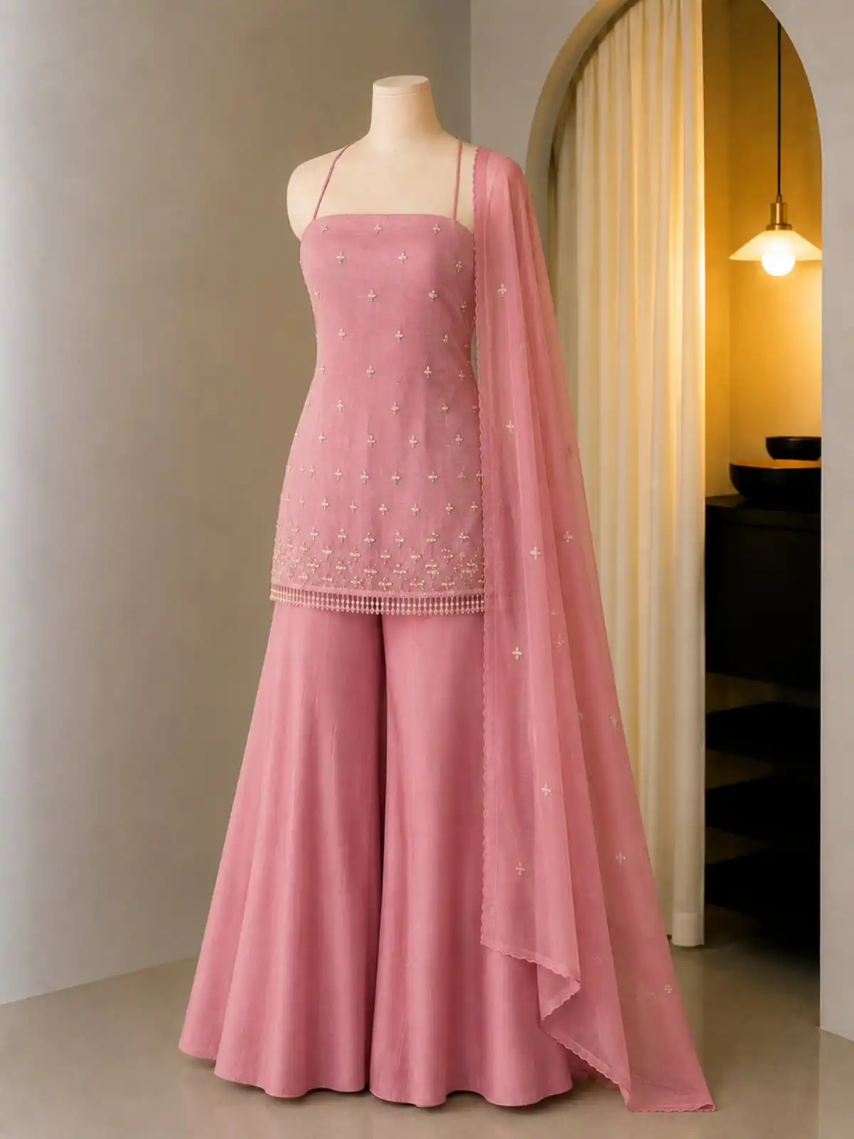 Regal Teal Embroidered Sharara & Dupatta Set - Image 3
