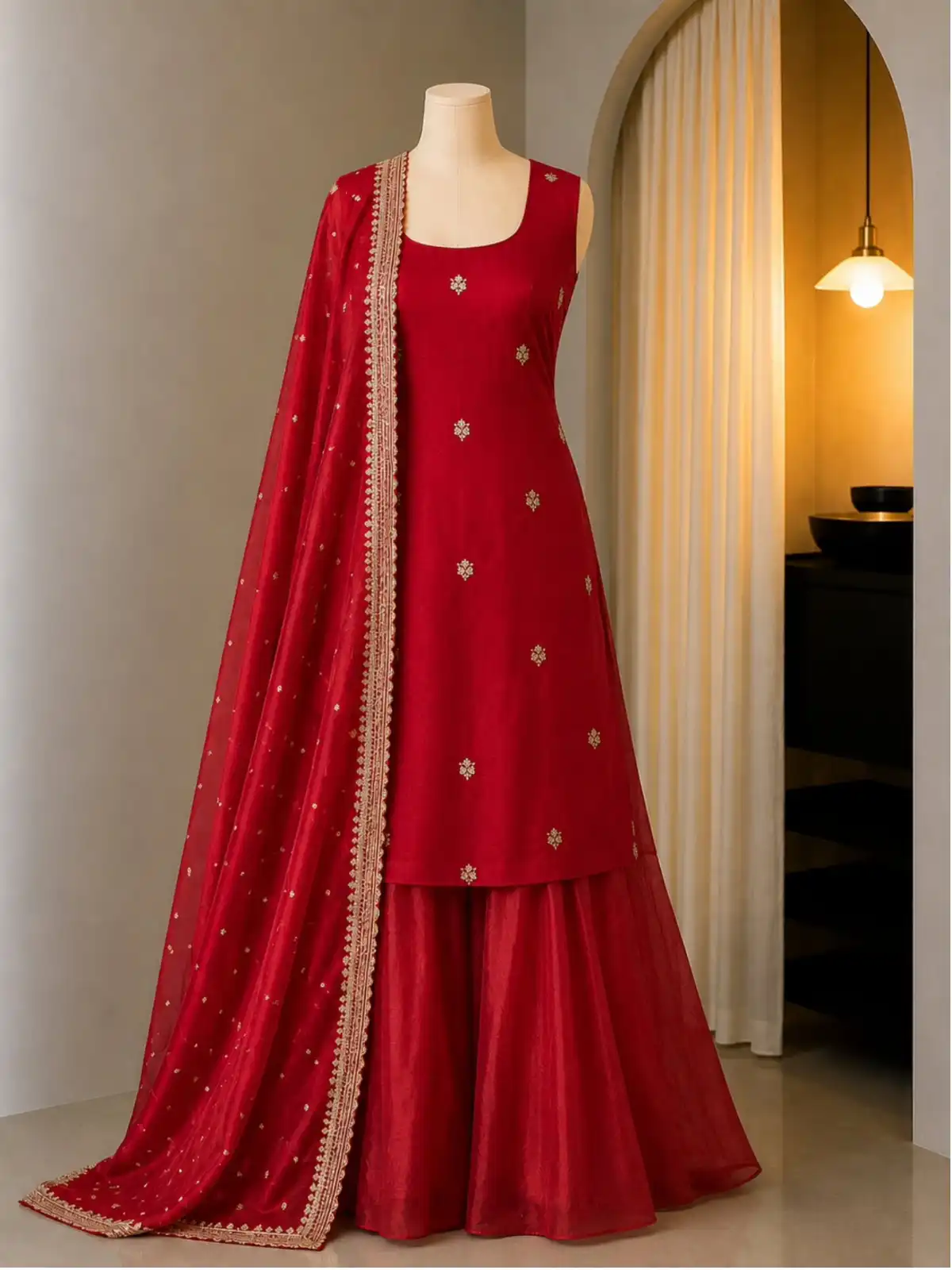 Regal Teal Embroidered Sharara & Dupatta Set - Image 7