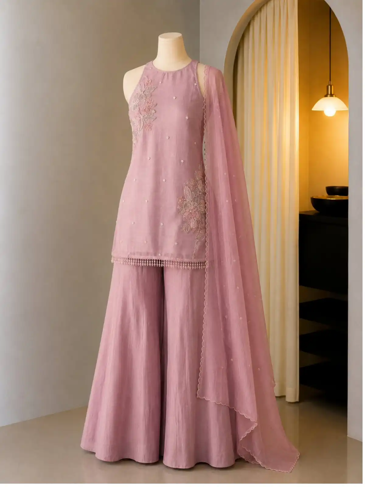 Regal Teal Embroidered Sharara & Dupatta Set - Image 6