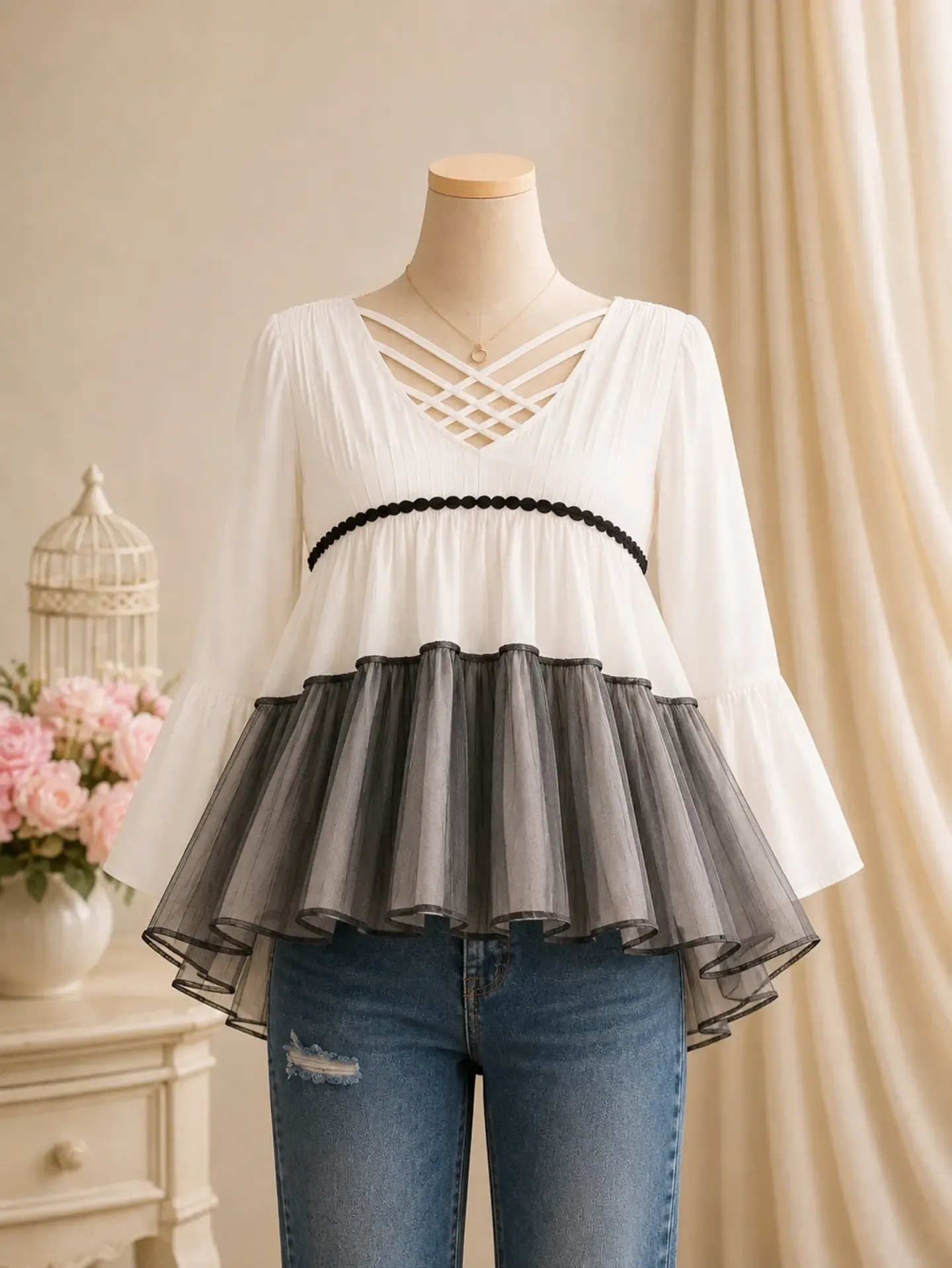 Charming Pink Gingham Babydoll T-Shirt - Image 2