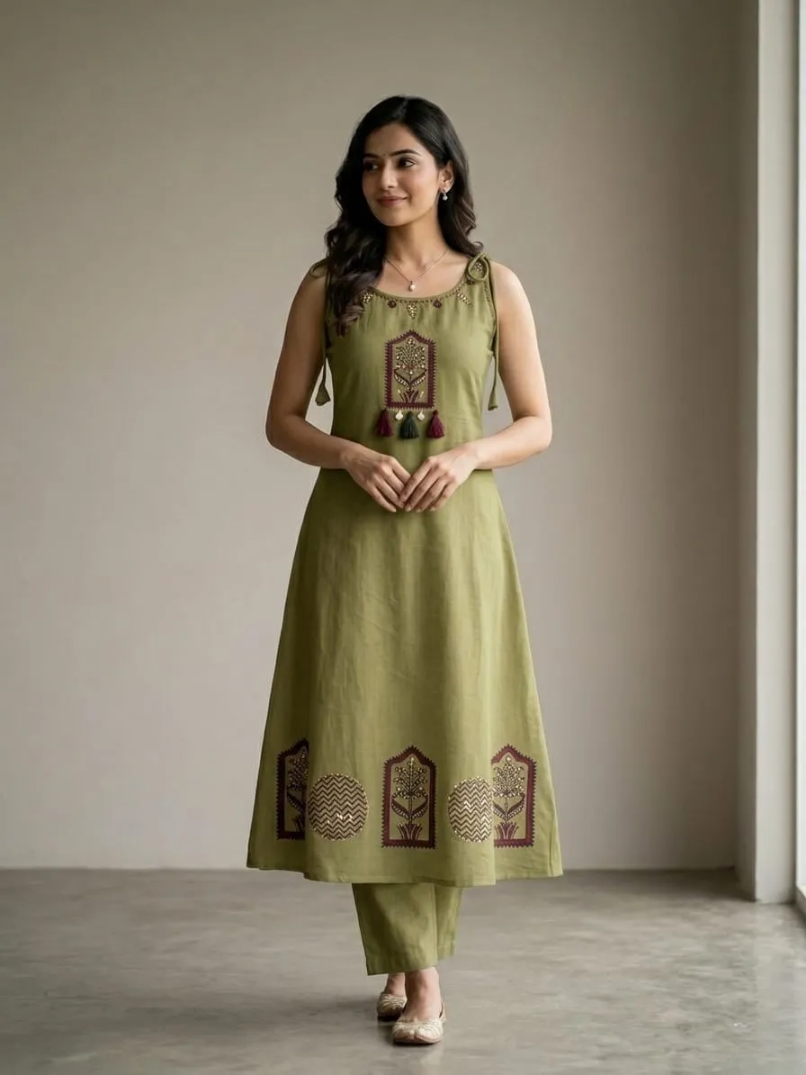 Elegant Dusty Rose Embroidered Kurta Set for Women - Image 2
