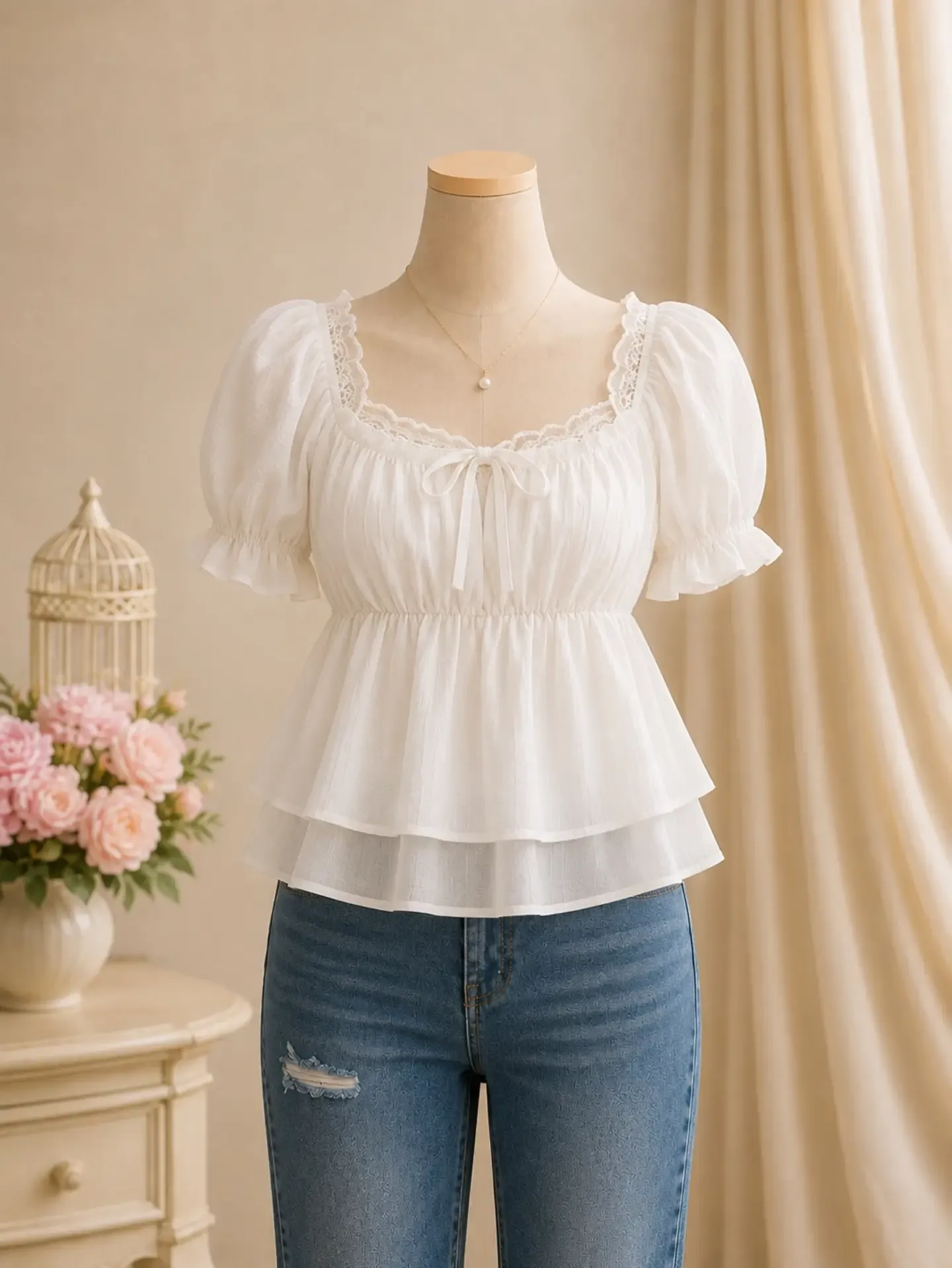 Charming Pink Gingham Babydoll T-Shirt - Image 4