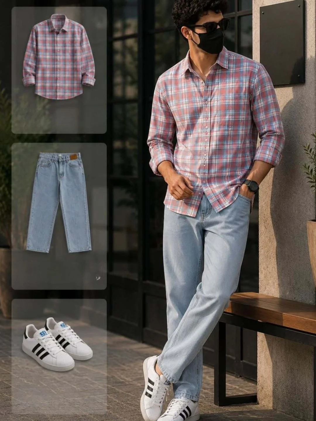 Essential Navy Blue Checkered Shirt & Charcoal Denim Jeans Set - Image 5