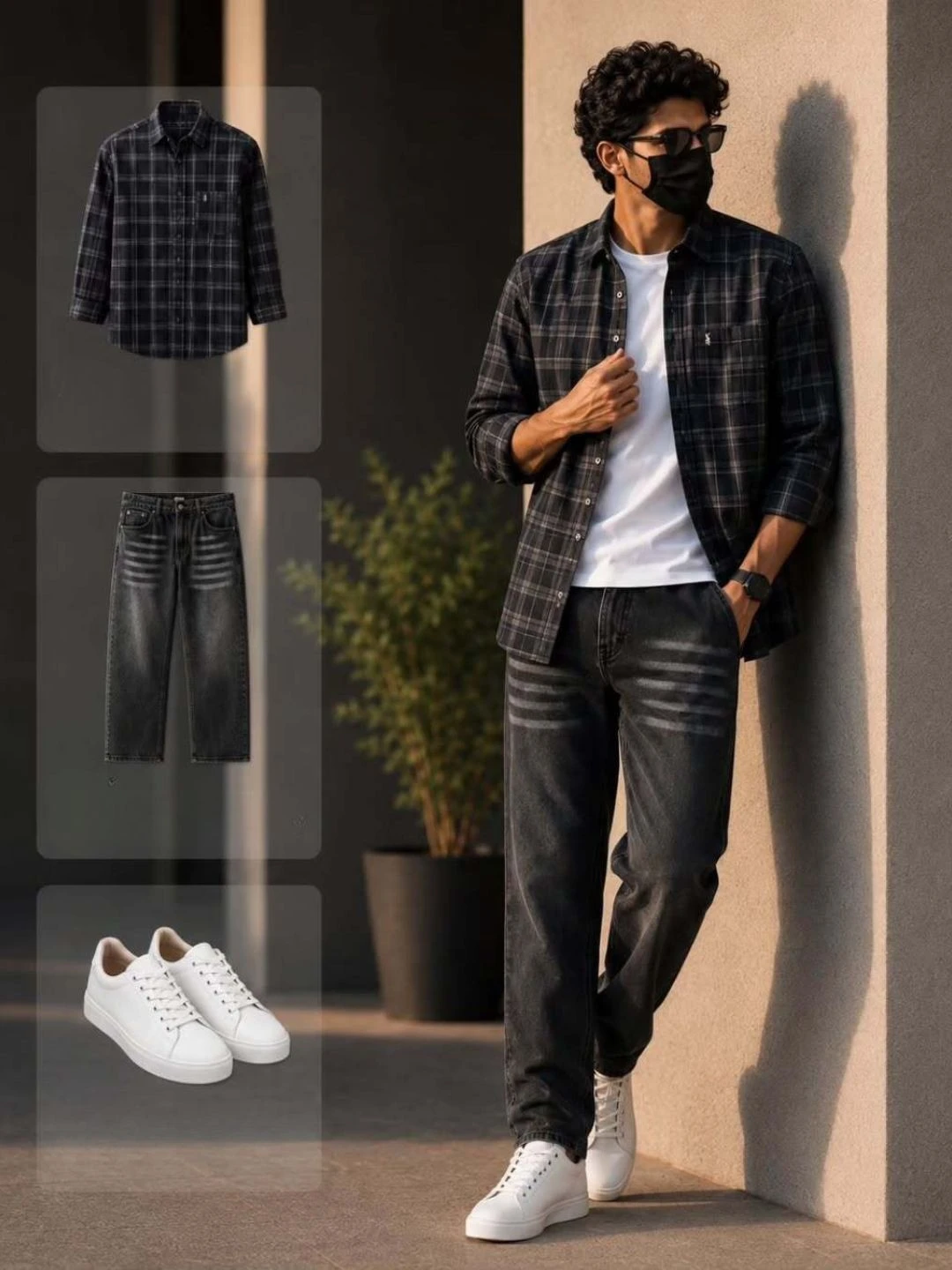 Essential Navy Blue Checkered Shirt & Charcoal Denim Jeans Set - Image 4