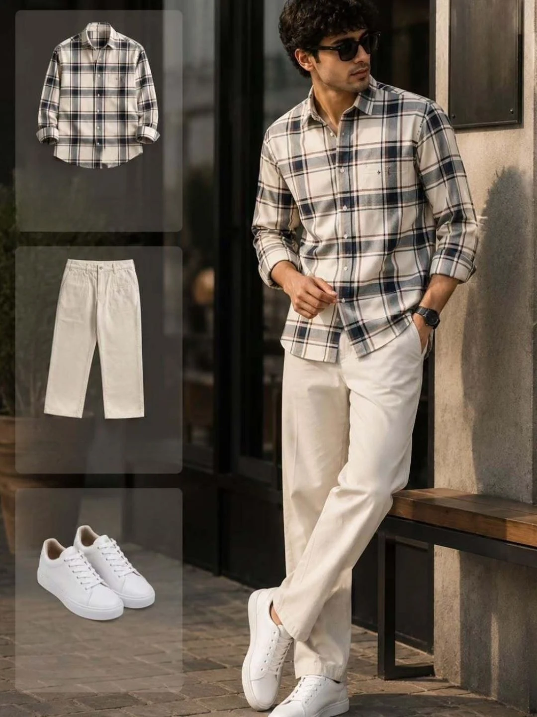 Essential Navy Blue Checkered Shirt & Charcoal Denim Jeans Set - Image 3