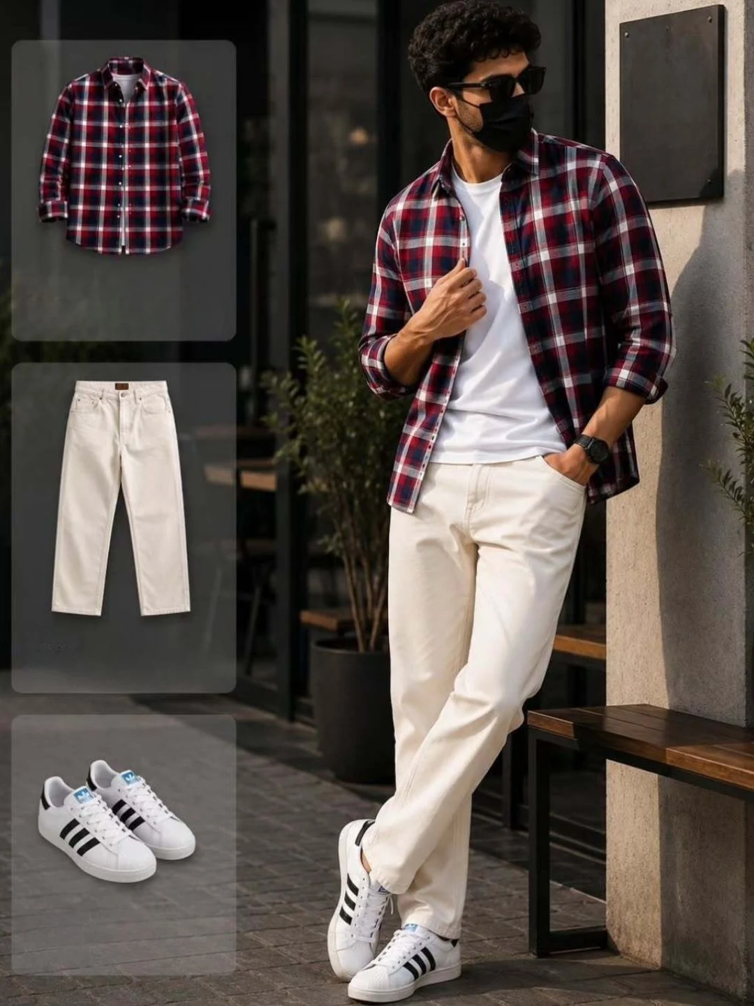 Essential Navy Blue Checkered Shirt & Charcoal Denim Jeans Set - Image 2