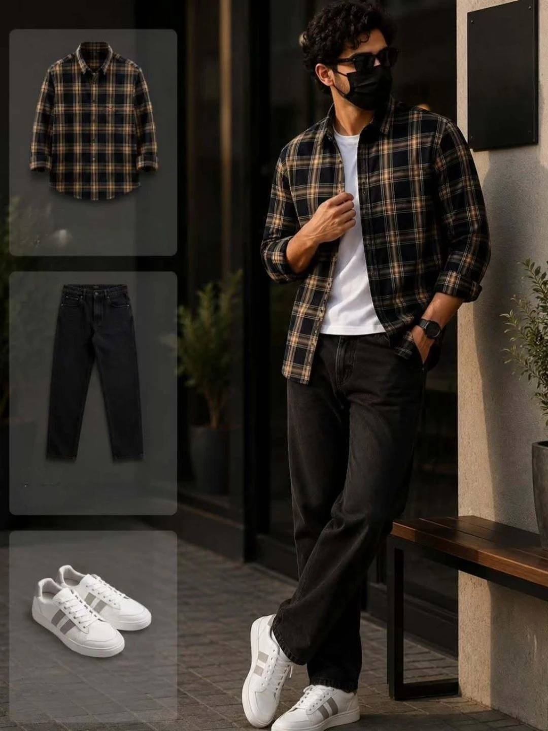 Essential Navy Blue Checkered Shirt & Charcoal Denim Jeans Set - Image 6