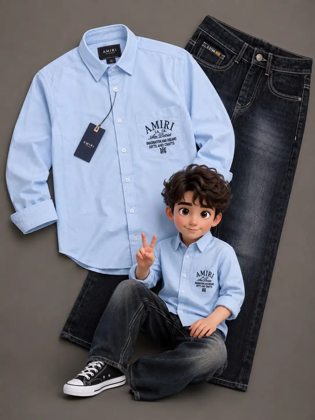 Boys Premium Streetwear Plum Graphic Shirt & Crisp White Denim - Image 6
