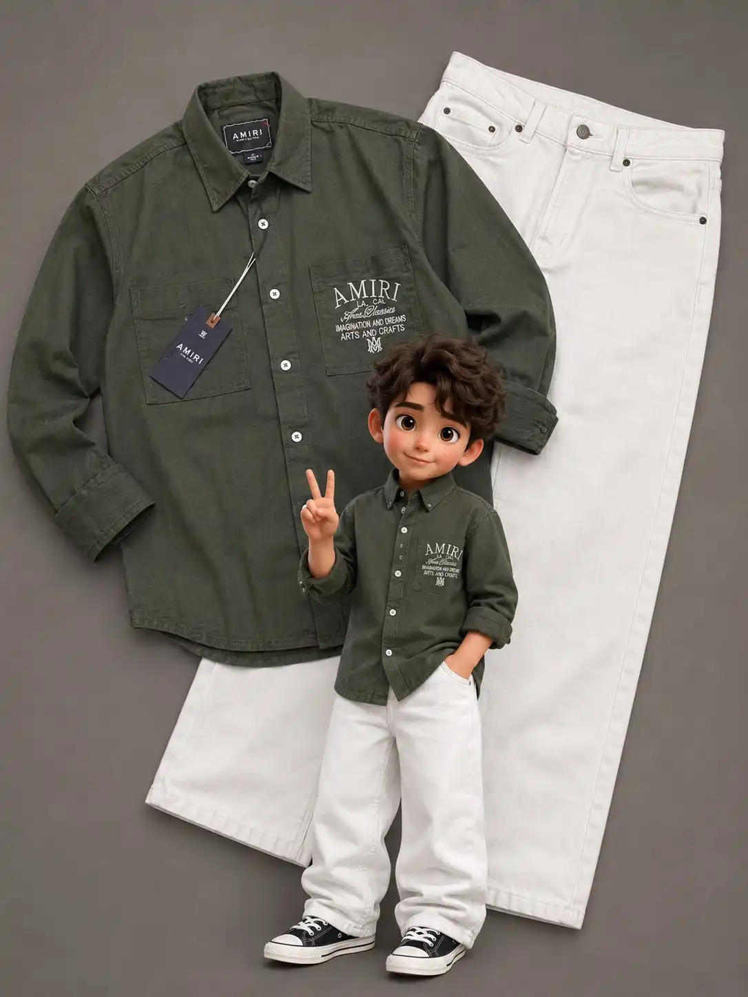Boys Premium Streetwear Plum Graphic Shirt & Crisp White Denim - Image 3