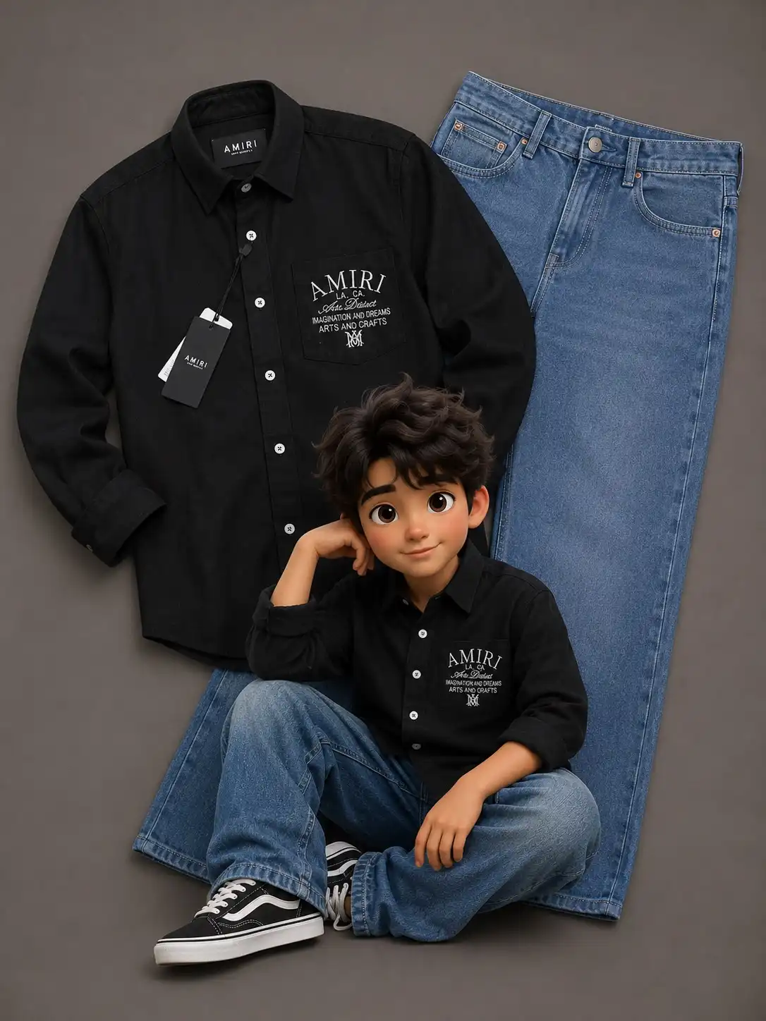 Boys Premium Streetwear Plum Graphic Shirt & Crisp White Denim - Image 4