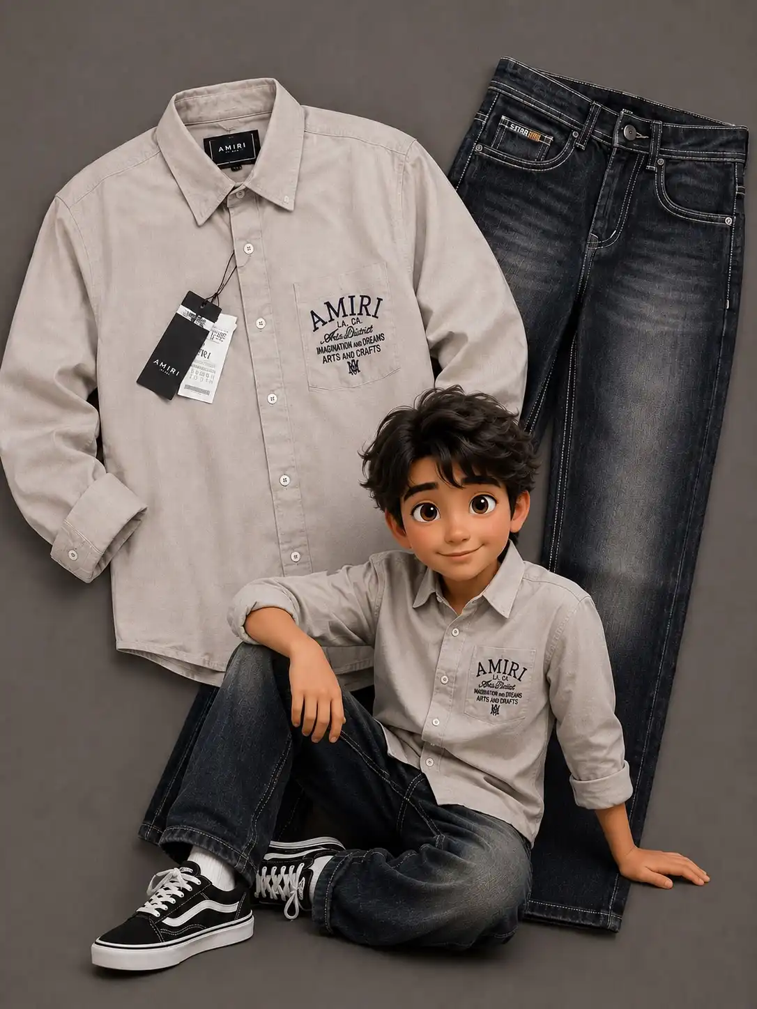 Boys Premium Streetwear Plum Graphic Shirt & Crisp White Denim - Image 2
