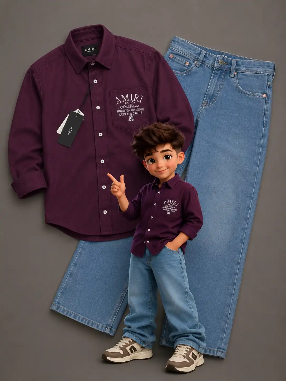 Boys Premium Streetwear Plum Graphic Shirt & Crisp White Denim - Image 5
