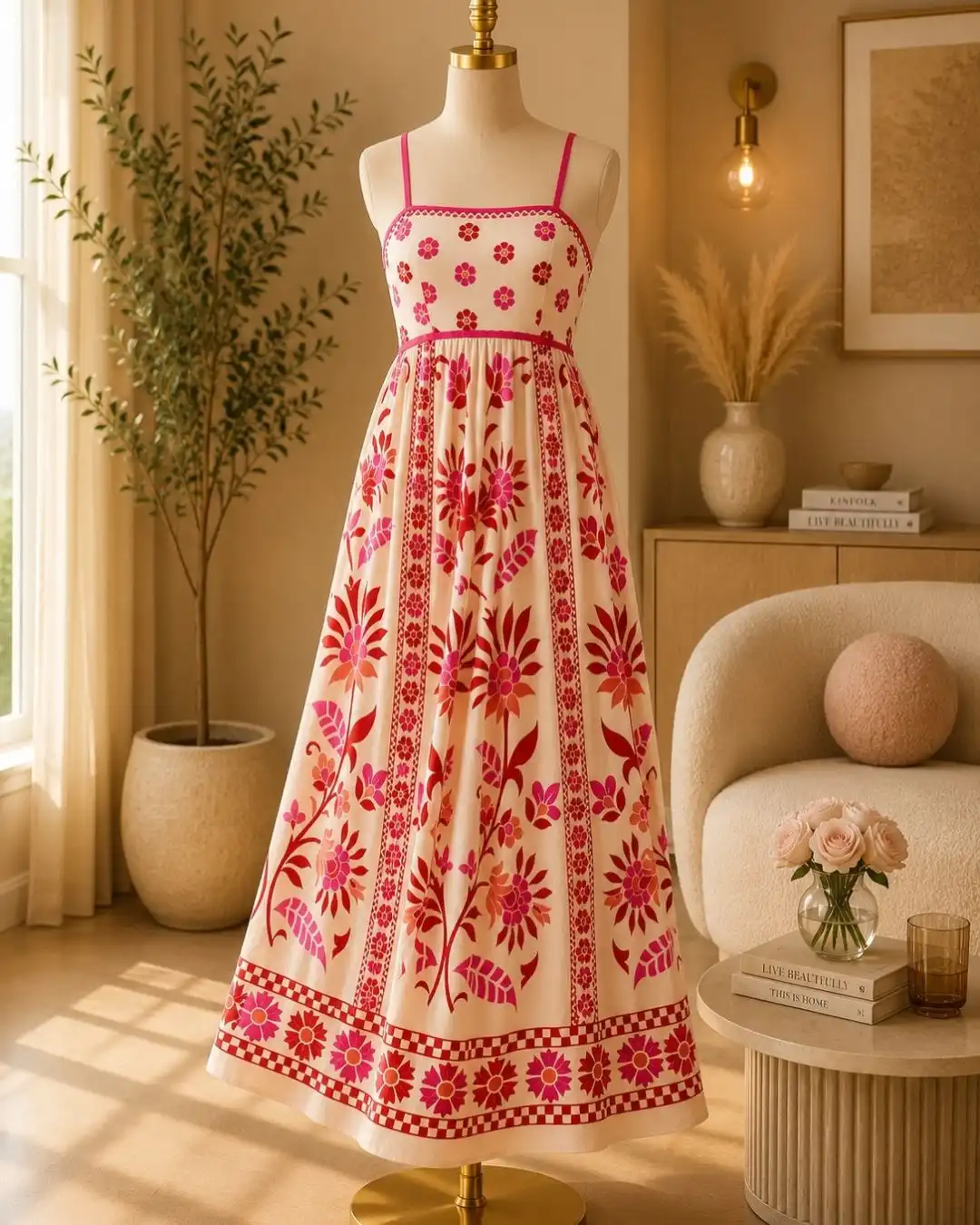 Bohemian Black & Cream Abstract Print Tiered Maxi Dress - Image 5
