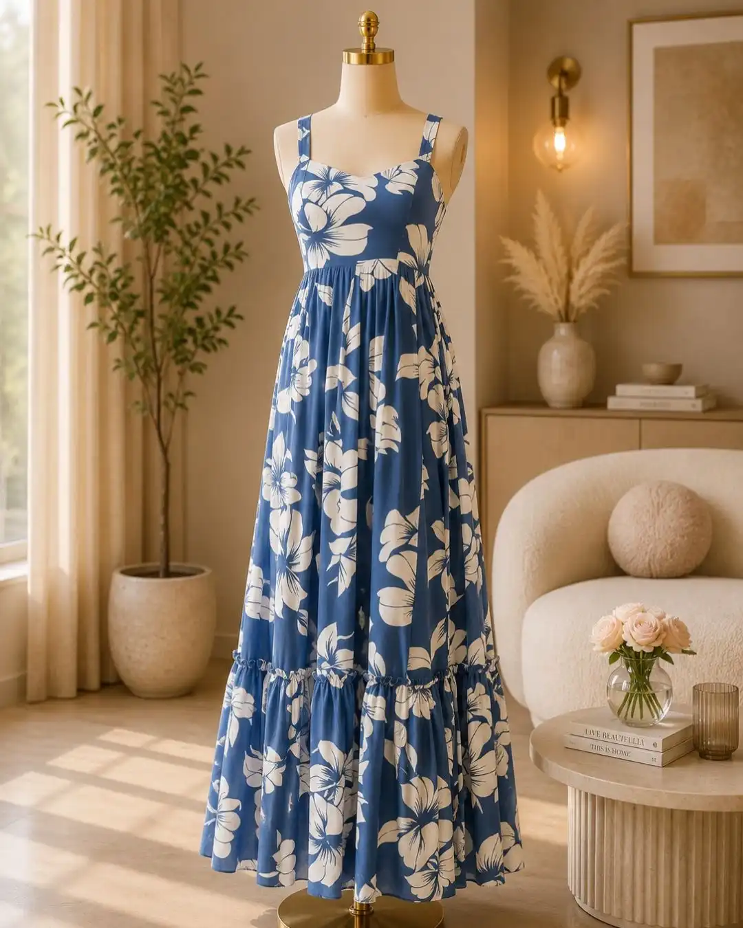 Bohemian Black & Cream Abstract Print Tiered Maxi Dress - Image 2