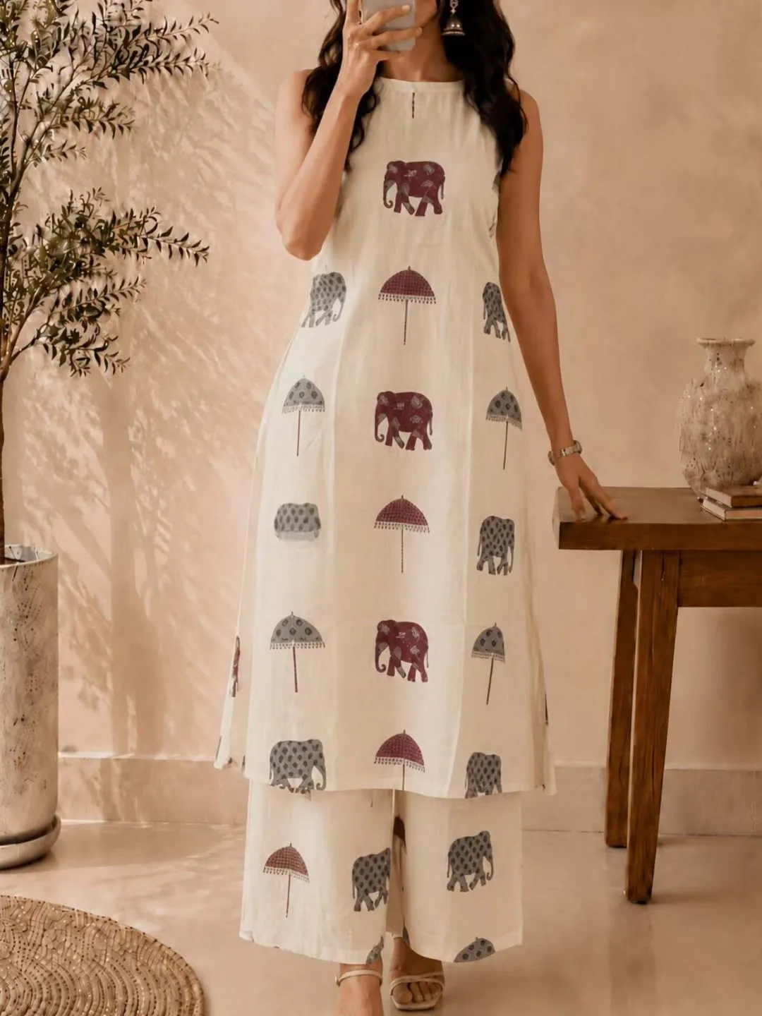 Ethereal Indigo Floral Sleeveless Kurta & Wide-Leg Palazzo Co-Ord Set - Image 2
