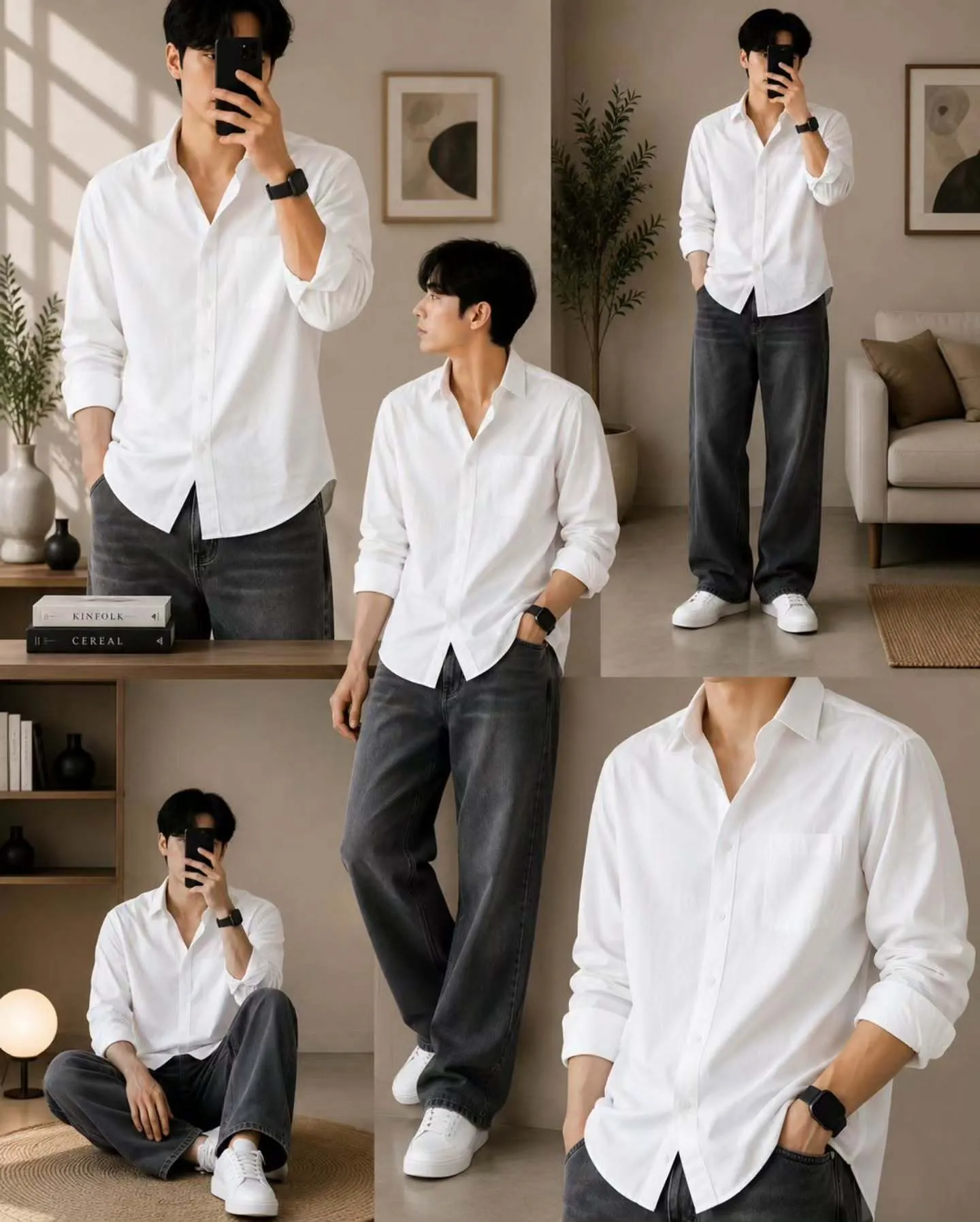 Rich Chocolate Brown Textured Shirt & Cream Trousers Combo - Image 4