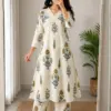 Classic Off-White Botanical Block Print Kurti Set