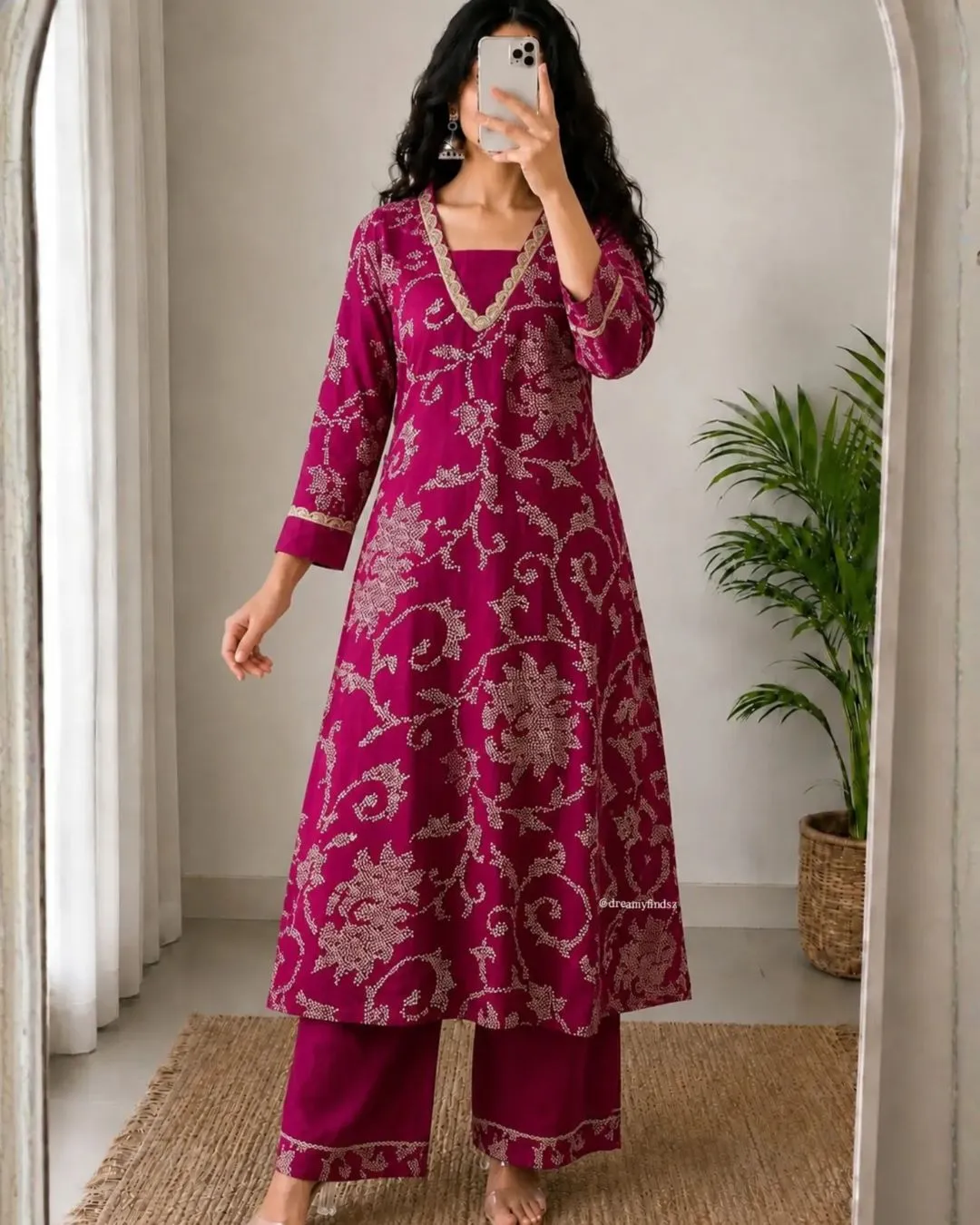 Classic Off-White Botanical Block Print Kurti Set - Image 6