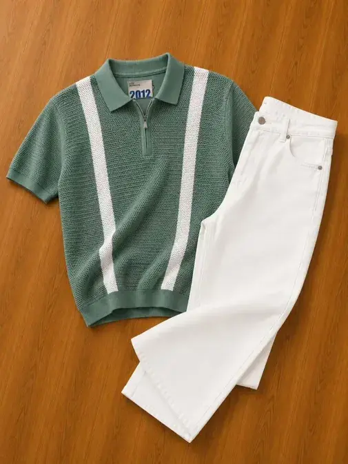 Retro Knit Zip-Polo & Black Denim Set - Image 4