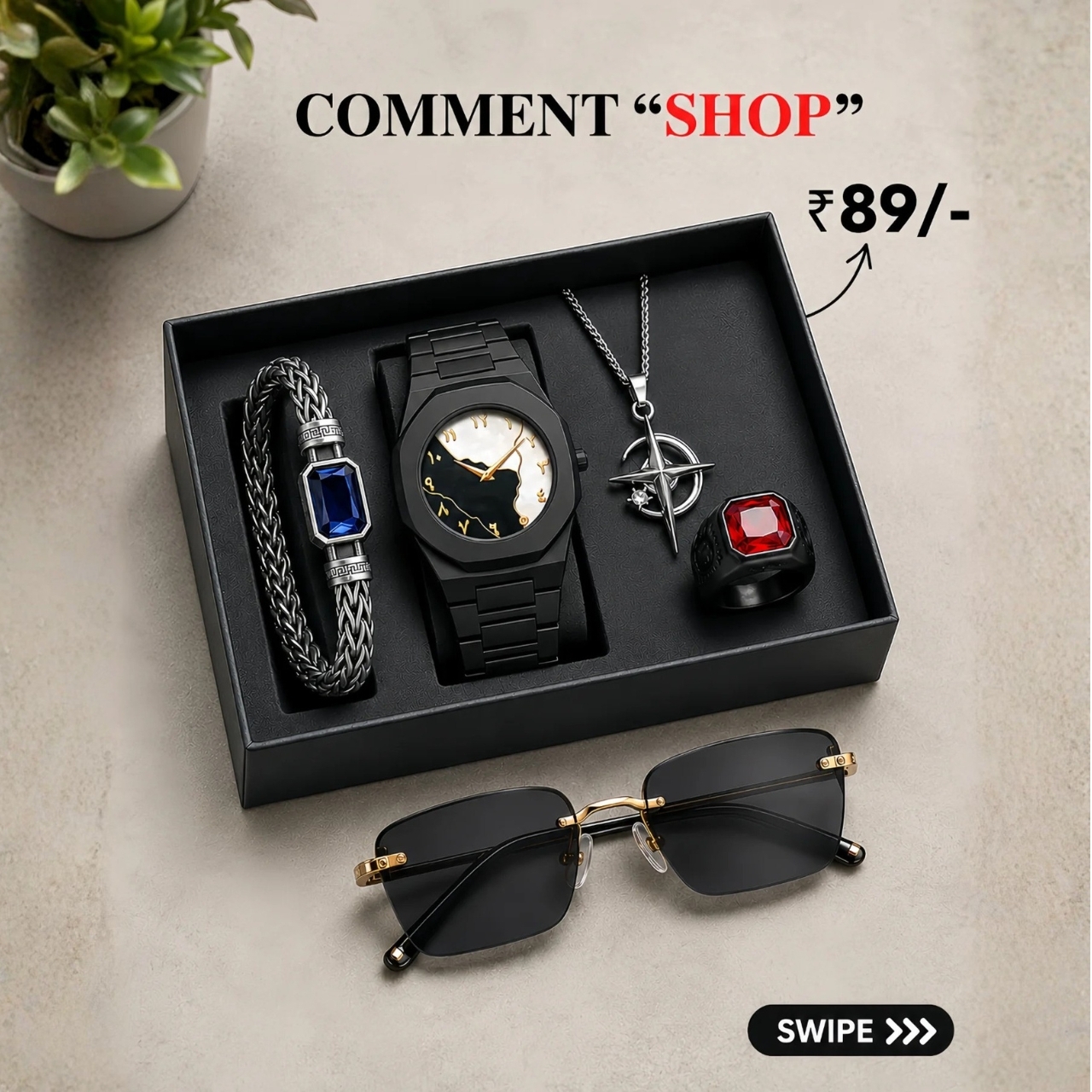 Premium Men 5-Piece Accessory Gift Box & Sunglasses Set - Image 2