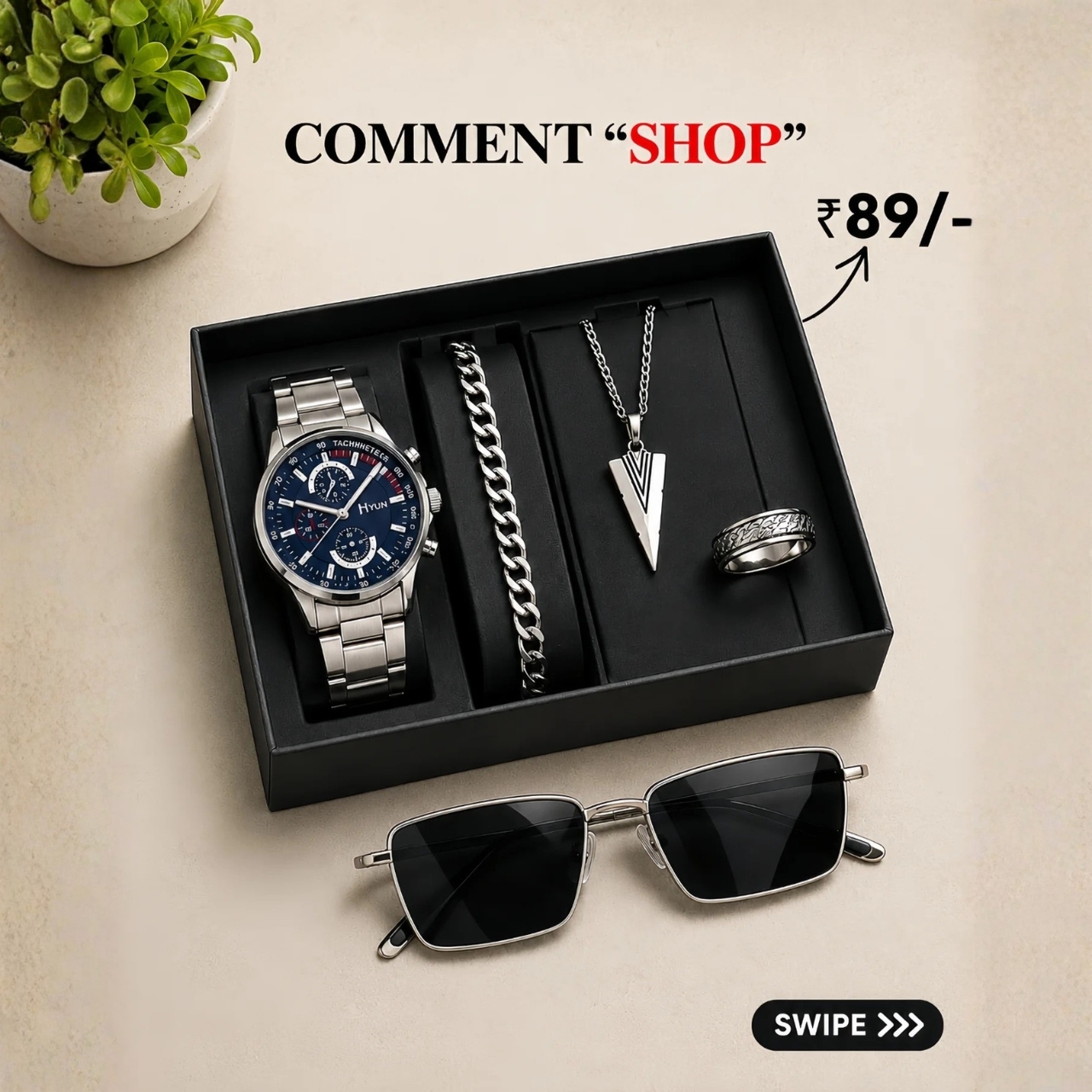 Premium Men 5-Piece Accessory Gift Box & Sunglasses Set