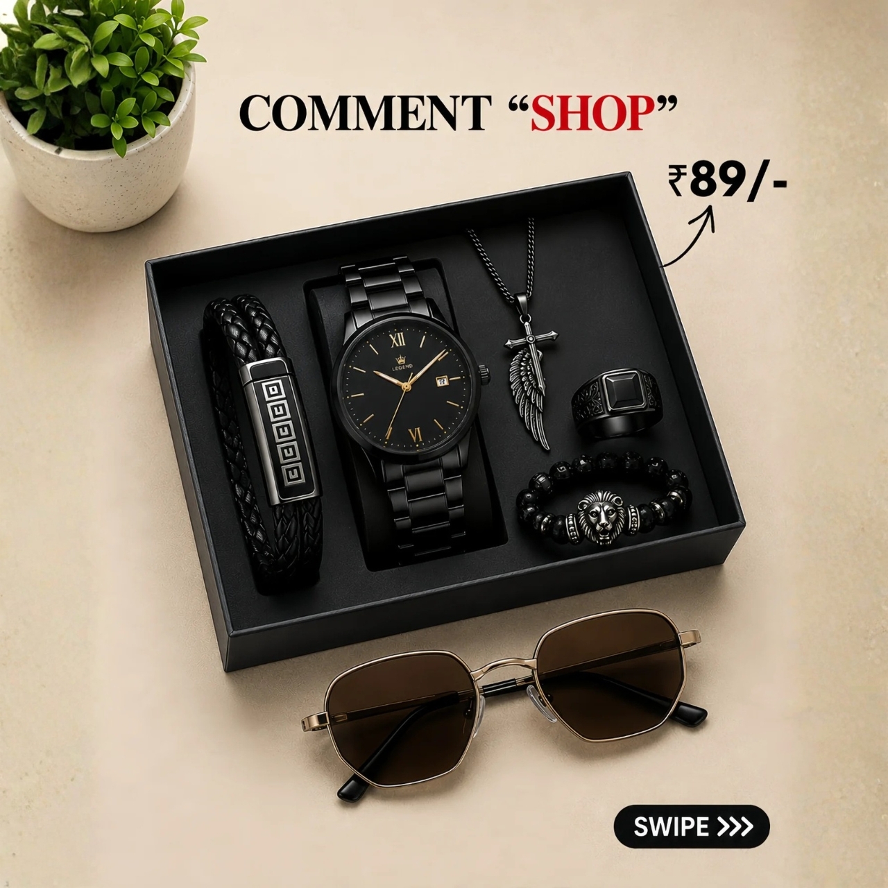 Ultimate Onyx Men Accessory Gift Box & Sunglasses Bundle