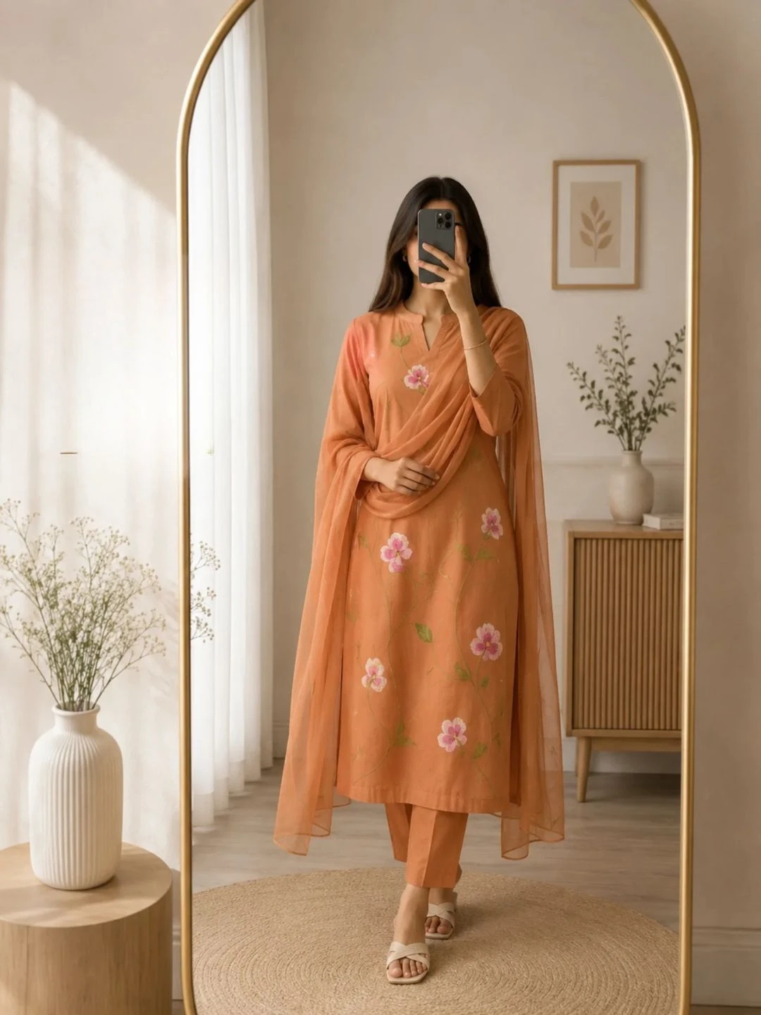 Women Ivory & Purple Block-Print Long Kurta with Matching Trousers Co-Ord Set - Image 4