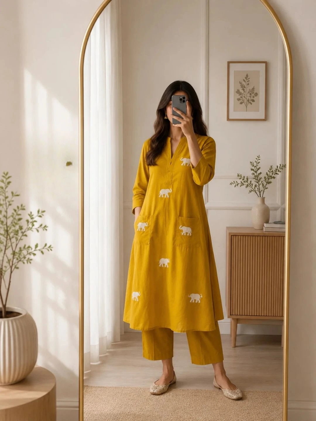 Women Ivory & Purple Block-Print Long Kurta with Matching Trousers Co-Ord Set - Image 3