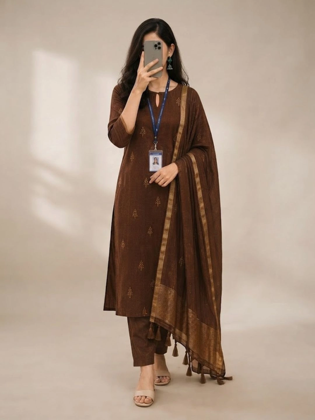 Women Teal Blue Gold-Printed Straight Kurta - Image 6