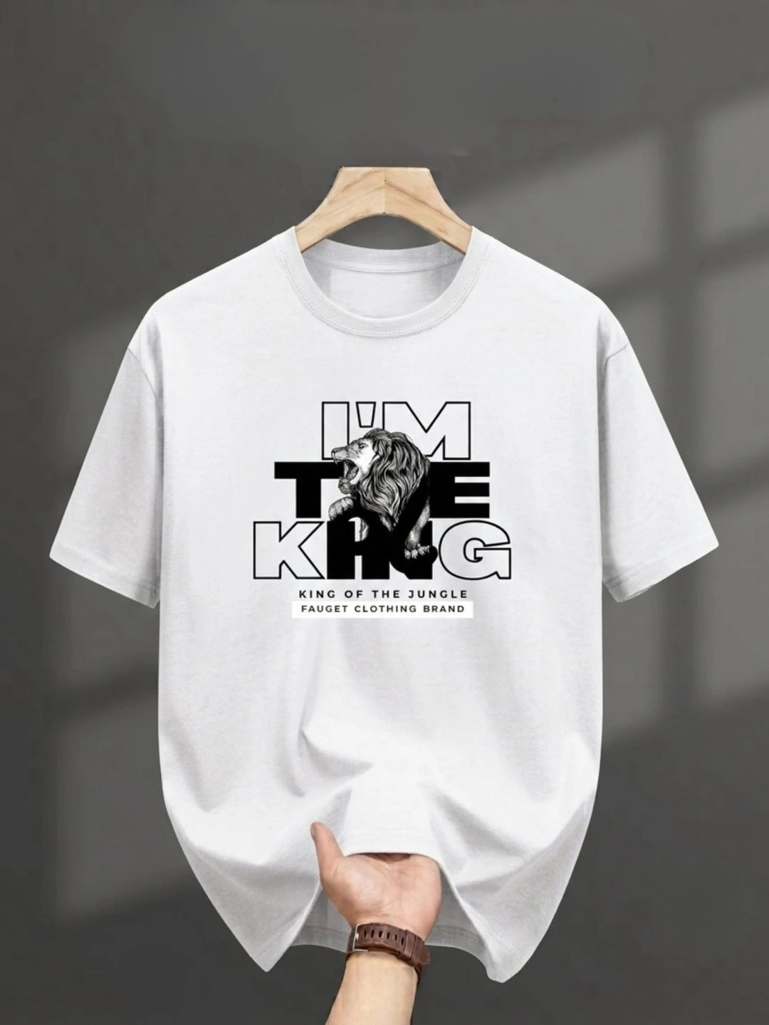 Short-Sleeve Graphic Lion Typography Print Crewneck T-Shirt - Image 3