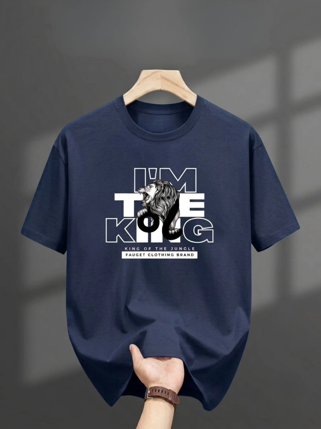 Short-Sleeve Graphic Lion Typography Print Crewneck T-Shirt - Image 2