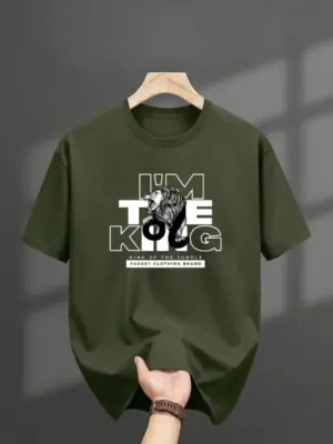 Short-Sleeve Graphic Lion Typography Print Crewneck T-Shirt