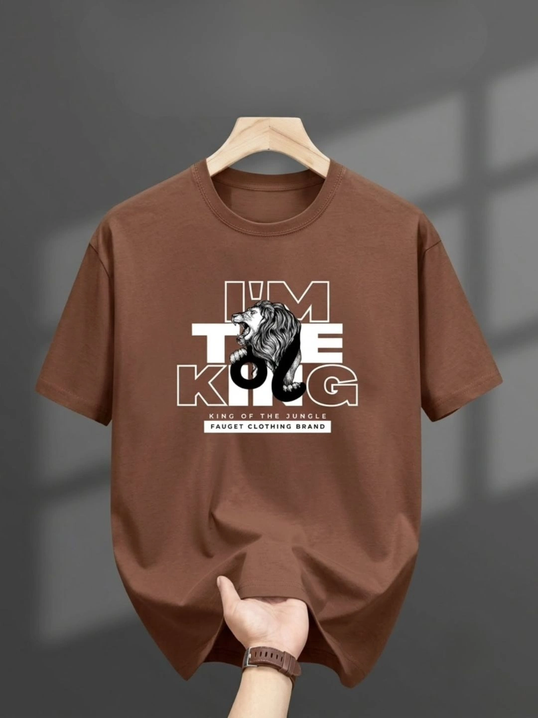 Short-Sleeve Graphic Lion Typography Print Crewneck T-Shirt - Image 4
