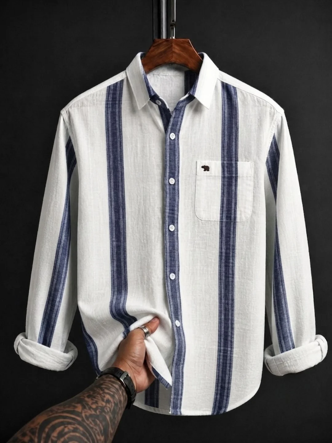 Long-Sleeve Linen-Blend Button-Down Shirt with Chest Pocket