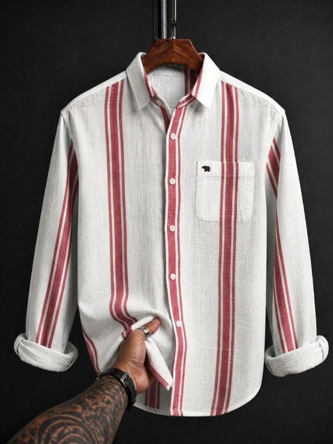 Long-Sleeve Linen-Blend Button-Down Shirt with Chest Pocket - Image 4