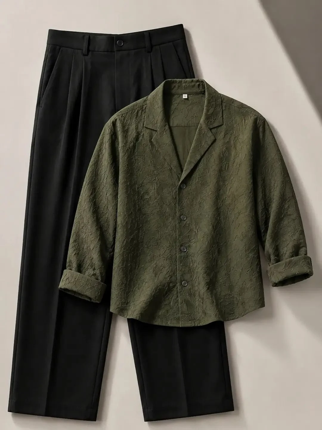 Long-Sleeve Shirt with Matching Pleated Trousers Combo