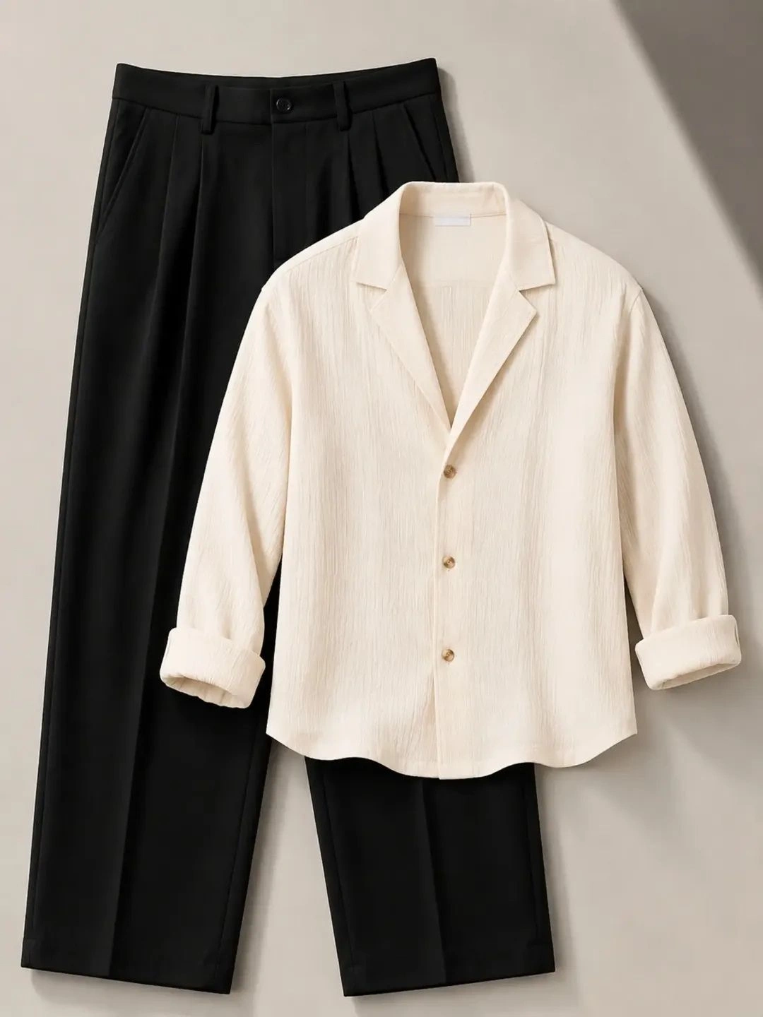 Long-Sleeve Shirt with Matching Pleated Trousers Combo - Image 2