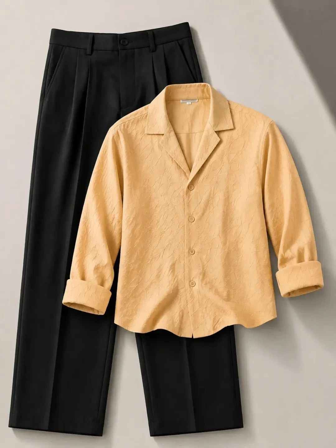Long-Sleeve Shirt with Matching Pleated Trousers Combo - Image 3