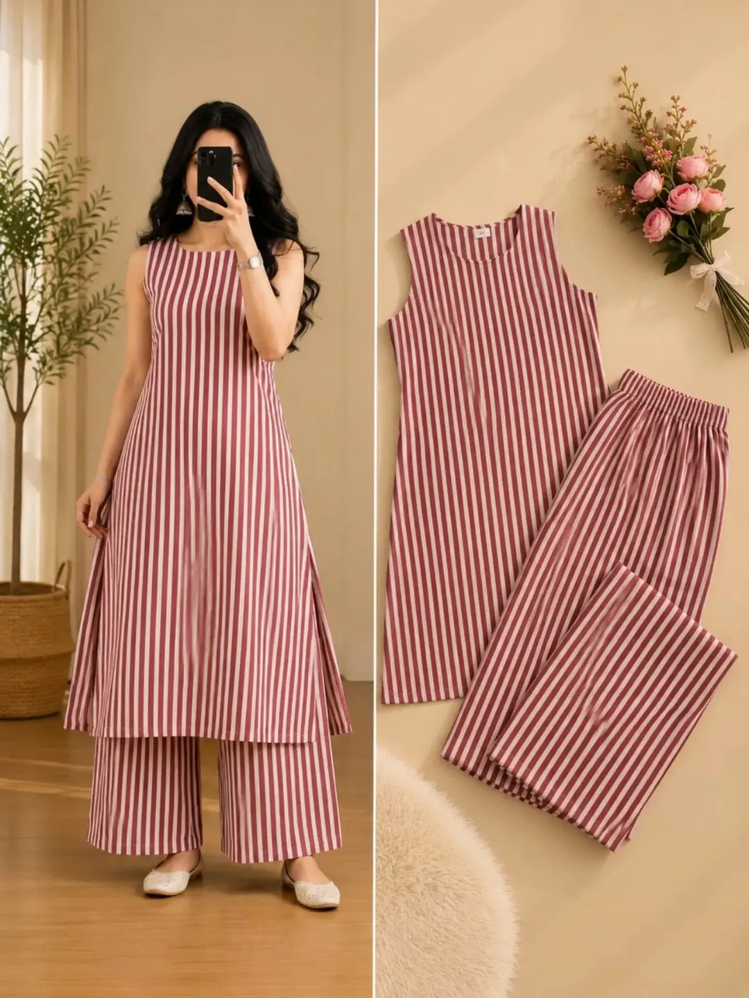 Women Sleeveless A-Line Kurta with Matching Printed Palazzo Pants Co-Ord Set - Image 4