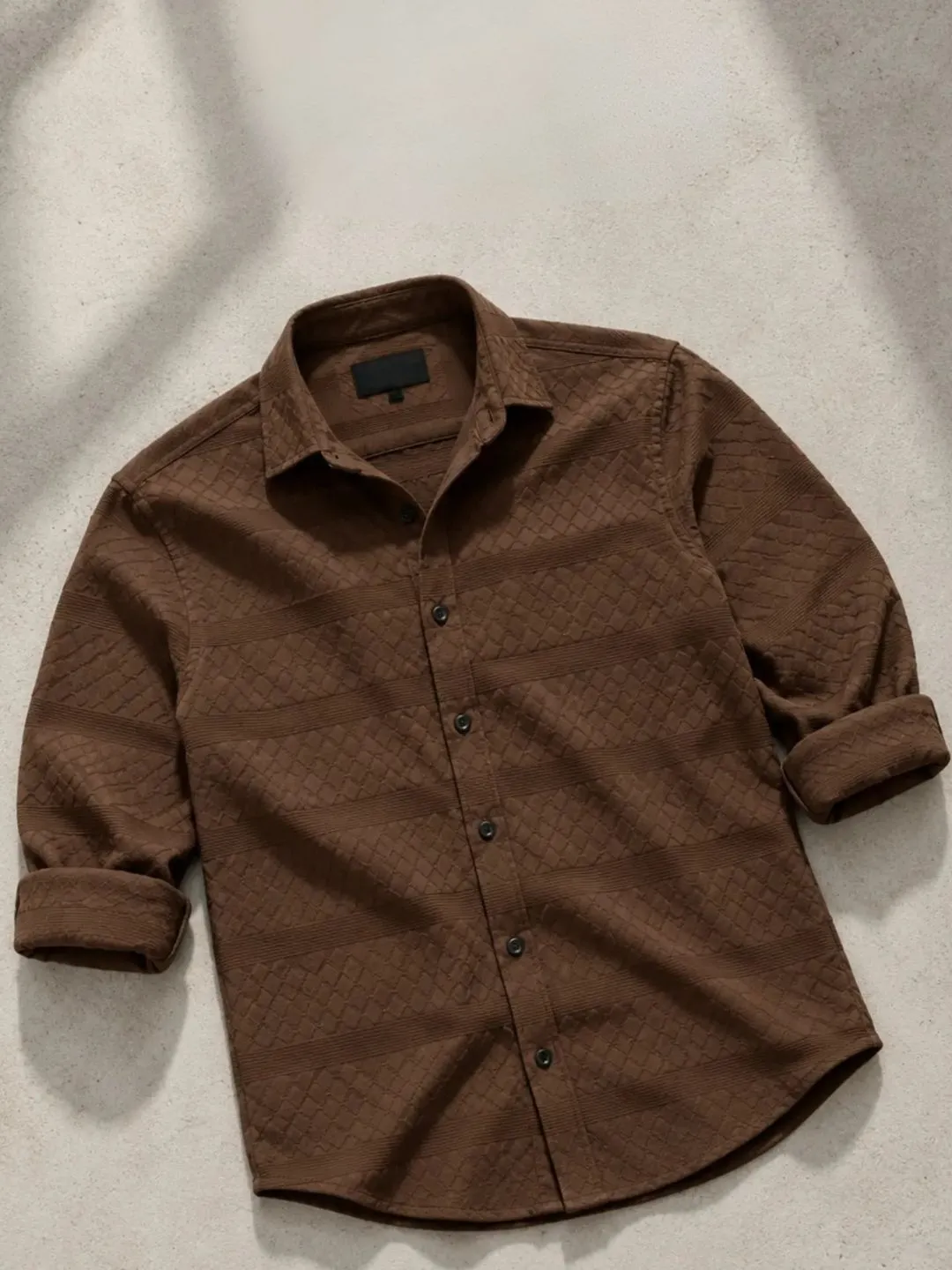 Long-SleeveTextured Button-Down Shirt with Classic Spread Collar